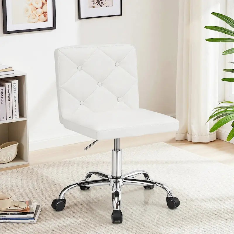 Javlergo Armless Office Desk Chair, PU Leather Mid-Back Adjustable Height 360 Rolling Swivel for Home Office Work