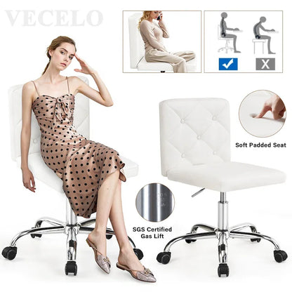 Javlergo Armless Office Desk Chair, PU Leather Mid-Back Adjustable Height 360 Rolling Swivel for Home Office Work