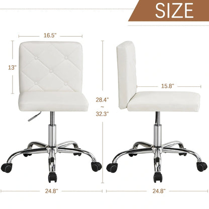 Javlergo Armless Office Desk Chair, PU Leather Mid-Back Adjustable Height 360 Rolling Swivel for Home Office Work