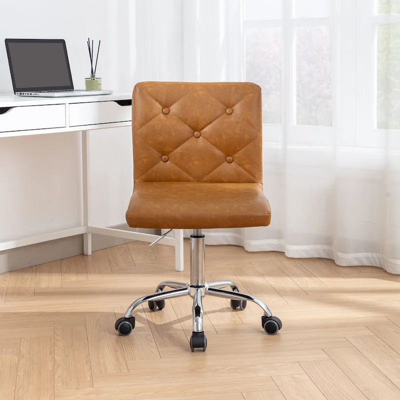 Javlergo Armless Office Desk Chair, PU Leather Mid-Back Adjustable Height 360 Rolling Swivel for Home Office Work