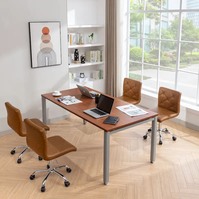 Javlergo Armless Office Desk Chair, PU Leather Mid-Back Adjustable Height 360 Rolling Swivel for Home Office Work