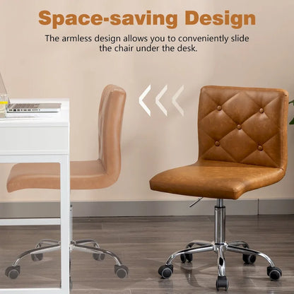 Javlergo Armless Office Desk Chair, PU Leather Mid-Back Adjustable Height 360 Rolling Swivel for Home Office Work