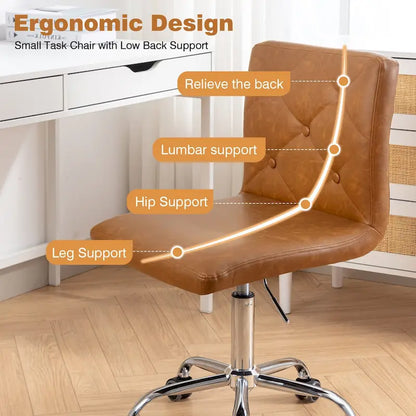 Javlergo Armless Office Desk Chair, PU Leather Mid-Back Adjustable Height 360 Rolling Swivel for Home Office Work
