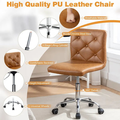 Javlergo Armless Office Desk Chair, PU Leather Mid-Back Adjustable Height 360 Rolling Swivel for Home Office Work
