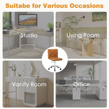 Javlergo Armless Office Desk Chair, PU Leather Mid-Back Adjustable Height 360 Rolling Swivel for Home Office Work