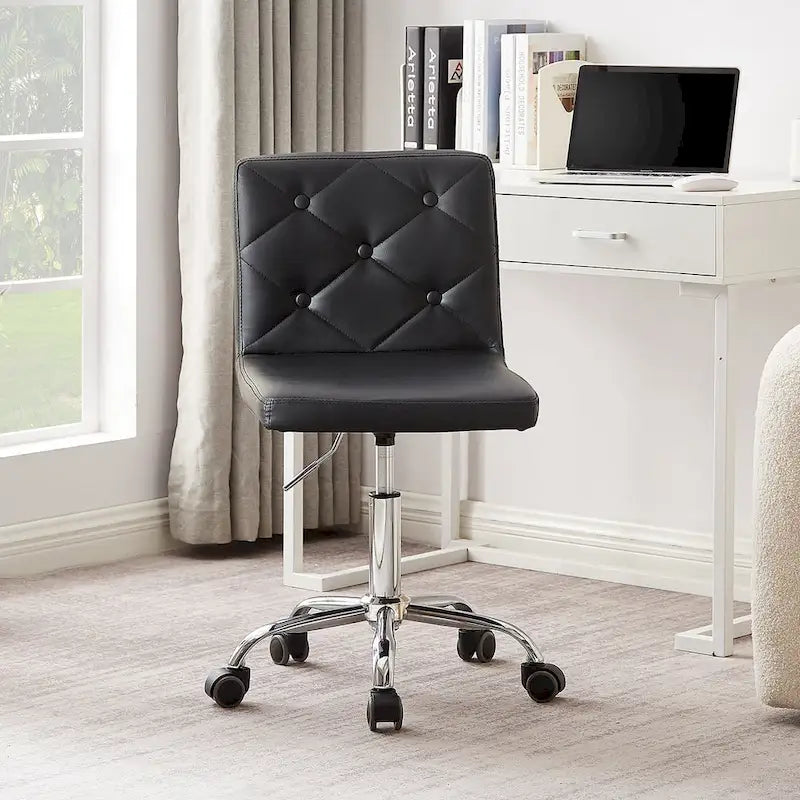 Javlergo Armless Office Desk Chair, PU Leather Mid-Back Adjustable Height 360 Rolling Swivel for Home Office Work