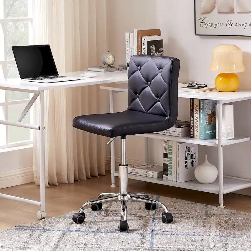 Javlergo Armless Office Desk Chair, PU Leather Mid-Back Adjustable Height 360 Rolling Swivel for Home Office Work