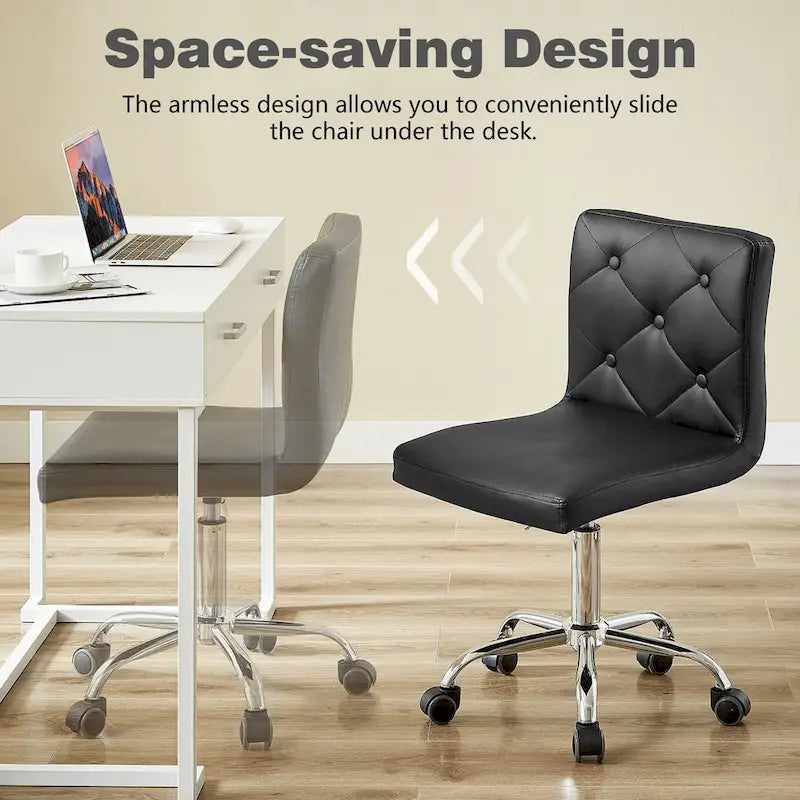 Javlergo Armless Office Desk Chair, PU Leather Mid-Back Adjustable Height 360 Rolling Swivel for Home Office Work