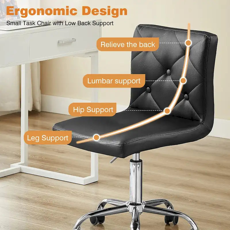 Javlergo Armless Office Desk Chair, PU Leather Mid-Back Adjustable Height 360 Rolling Swivel for Home Office Work