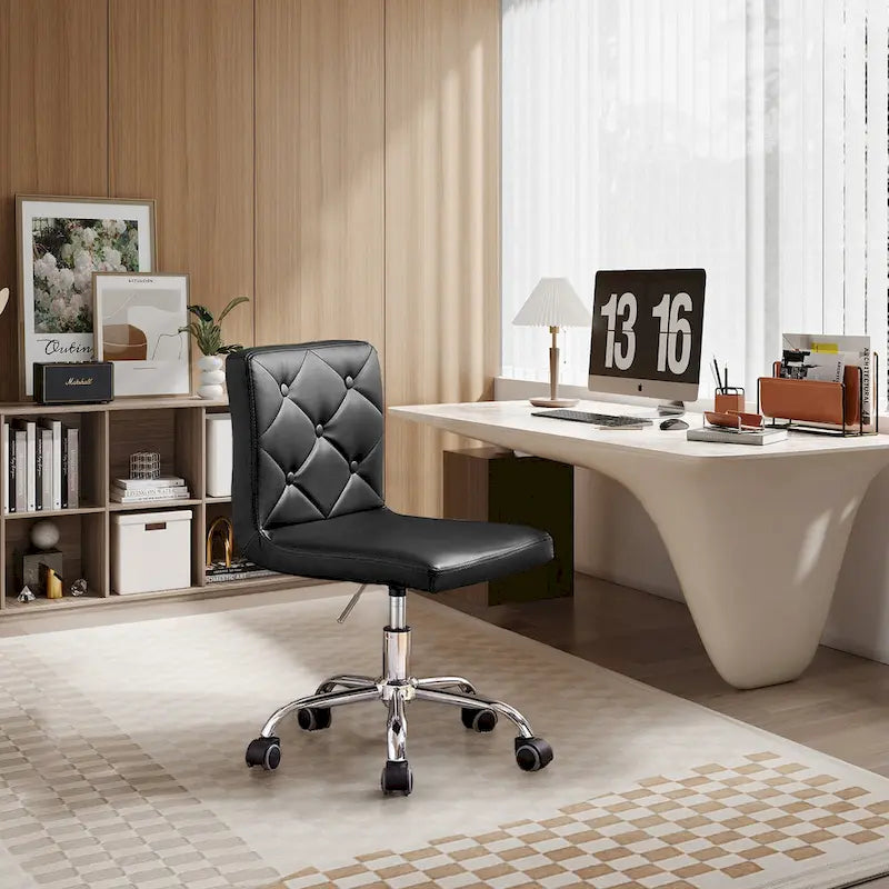 Javlergo Armless Office Desk Chair, PU Leather Mid-Back Adjustable Height 360 Rolling Swivel for Home Office Work