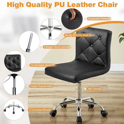 Javlergo Armless Office Desk Chair, PU Leather Mid-Back Adjustable Height 360 Rolling Swivel for Home Office Work