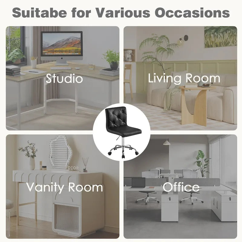 Javlergo Armless Office Desk Chair, PU Leather Mid-Back Adjustable Height 360 Rolling Swivel for Home Office Work