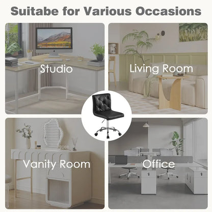 Javlergo Armless Office Desk Chair, PU Leather Mid-Back Adjustable Height 360 Rolling Swivel for Home Office Work