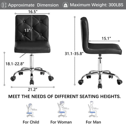 Javlergo Armless Office Desk Chair, PU Leather Mid-Back Adjustable Height 360 Rolling Swivel for Home Office Work