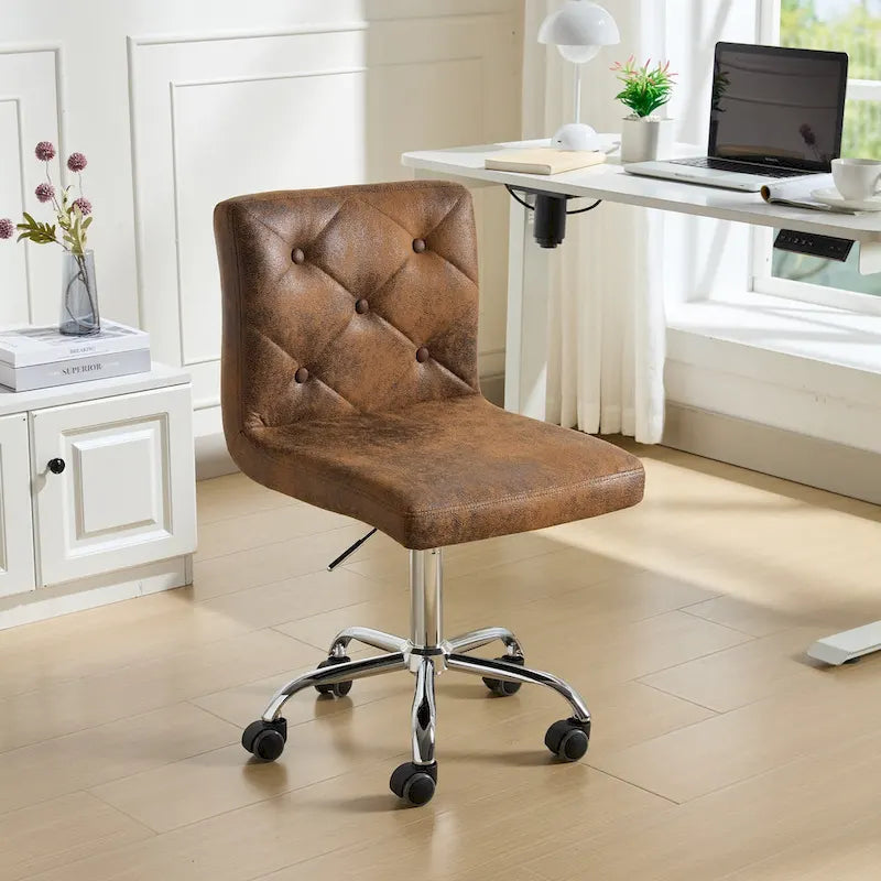 Javlergo Armless Office Desk Chair, PU Leather Mid-Back Adjustable Height 360 Rolling Swivel for Home Office Work