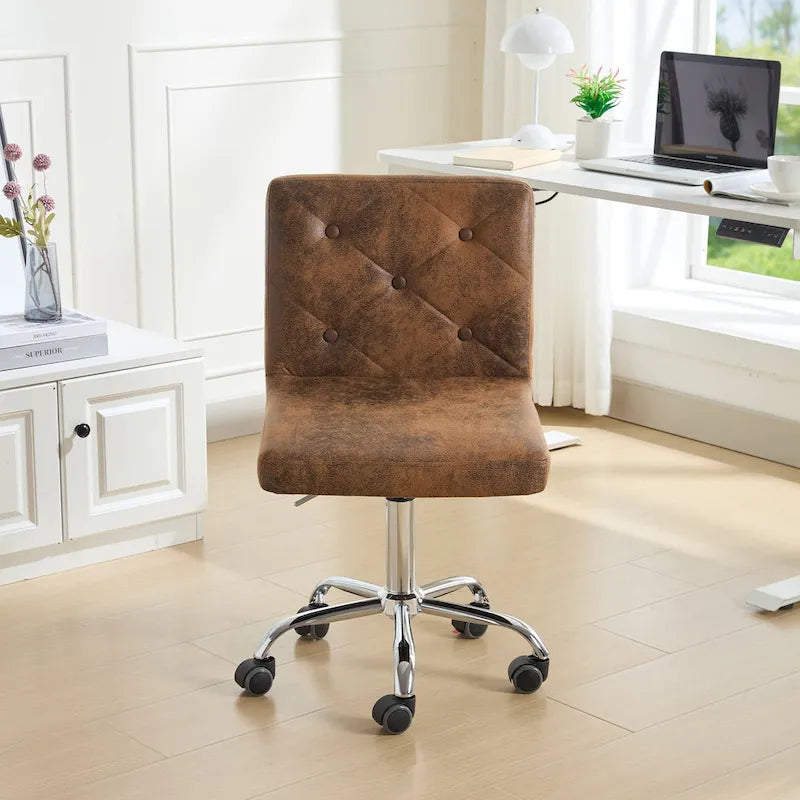 Javlergo Armless Office Desk Chair, PU Leather Mid-Back Adjustable Height 360 Rolling Swivel for Home Office Work
