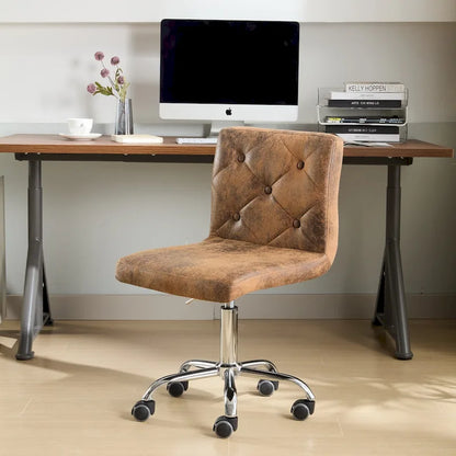 Javlergo Armless Office Desk Chair, PU Leather Mid-Back Adjustable Height 360 Rolling Swivel for Home Office Work