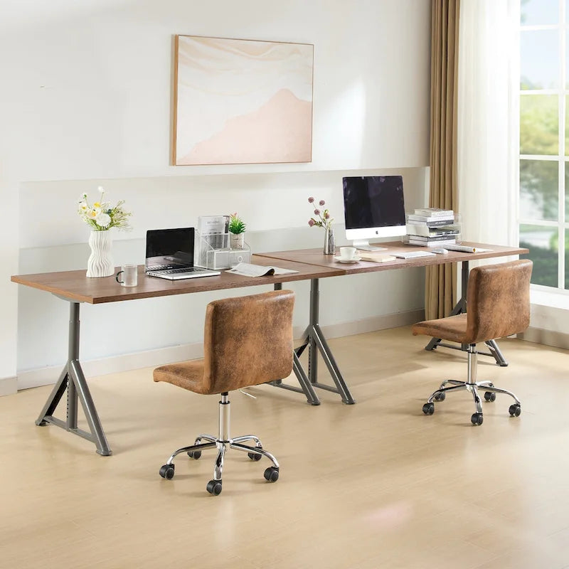 Javlergo Armless Office Desk Chair, PU Leather Mid-Back Adjustable Height 360 Rolling Swivel for Home Office Work