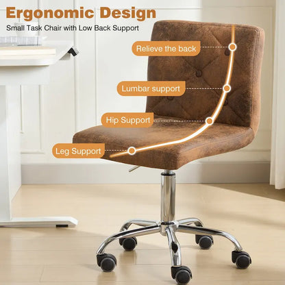 Javlergo Armless Office Desk Chair, PU Leather Mid-Back Adjustable Height 360 Rolling Swivel for Home Office Work