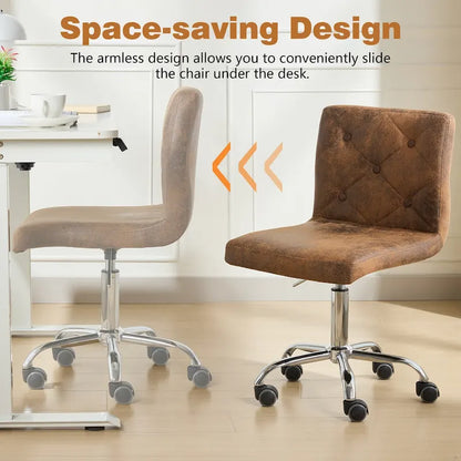 Javlergo Armless Office Desk Chair, PU Leather Mid-Back Adjustable Height 360 Rolling Swivel for Home Office Work
