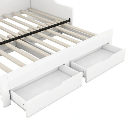 Struttura per divano letto singolo a due piazze con librerie portaoggetti e due cassetti, design con ricarica