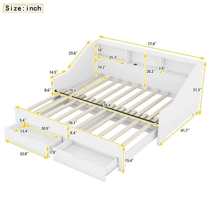 Struttura per divano letto singolo a due piazze con librerie portaoggetti e due cassetti, design con ricarica