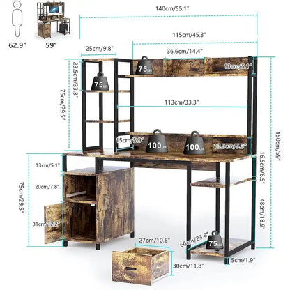 PAKASEPT 55  Computer Desk with Hutch and Storage Shelf