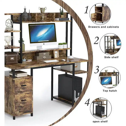 PAKASEPT 55  Computer Desk with Hutch and Storage Shelf