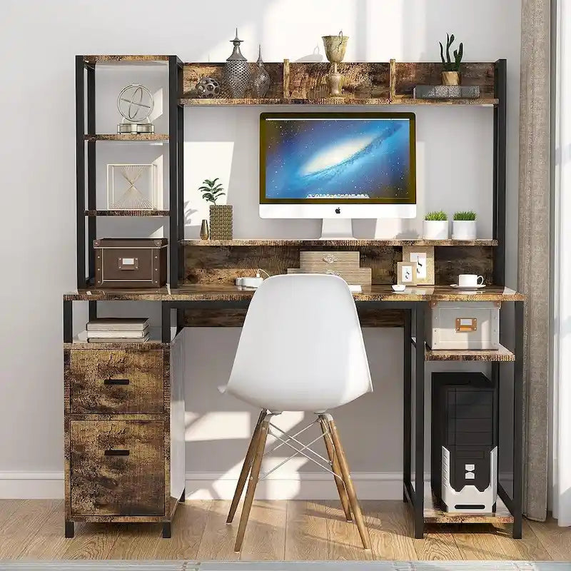 PAKASEPT 55  Computer Desk with Hutch and Storage Shelf