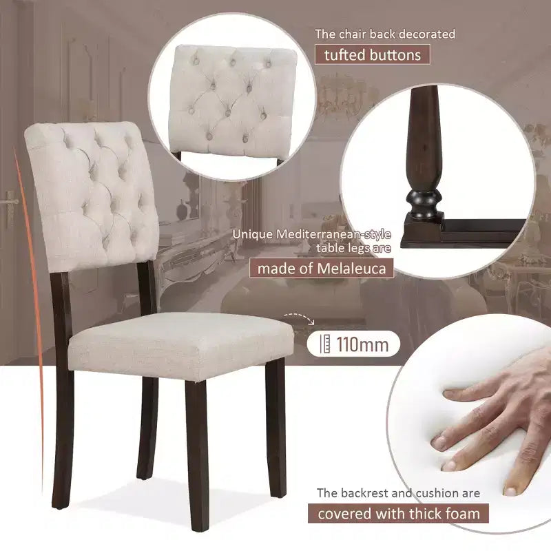 Whisen 6-Piece Dining Table and Chair Set with Special-shaped Legs and Foam-covered Seat Backs and Cushions