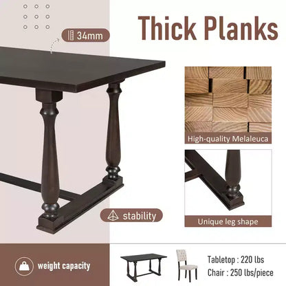 Whisen 6-Piece Dining Table and Chair Set with Special-shaped Legs and Foam-covered Seat Backs and Cushions