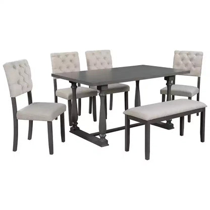 Whisen 6-Piece Dining Table and Chair Set with Special-shaped Legs and Foam-covered Seat Backs and Cushions