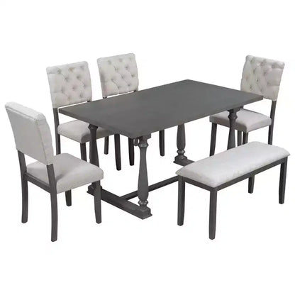 Whisen 6-Piece Dining Table and Chair Set with Special-shaped Legs and Foam-covered Seat Backs and Cushions