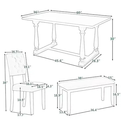 Whisen 6-Piece Dining Table and Chair Set with Special-shaped Legs and Foam-covered Seat Backs and Cushions