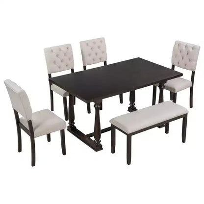 Whisen 6-Piece Dining Table and Chair Set with Special-shaped Legs and Foam-covered Seat Backs and Cushions