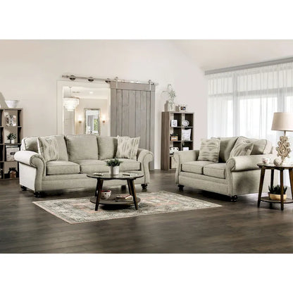 Chetbert Transitional Cream Fabric Upholstered 2-Piece Sofa Set by Furniture of America