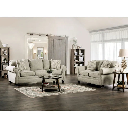 Chetbert Transitional Cream Fabric Upholstered 2-Piece Sofa Set by Furniture of America
