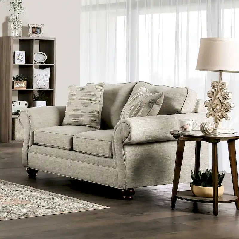 Chetbert Transitional Cream Fabric Upholstered 2-Piece Sofa Set by Furniture of America