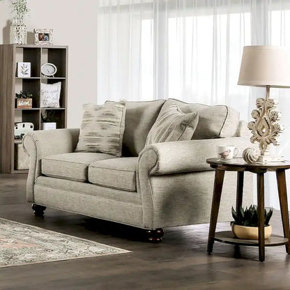 Chetbert Transitional Cream Fabric Upholstered 2-Piece Sofa Set by Furniture of America