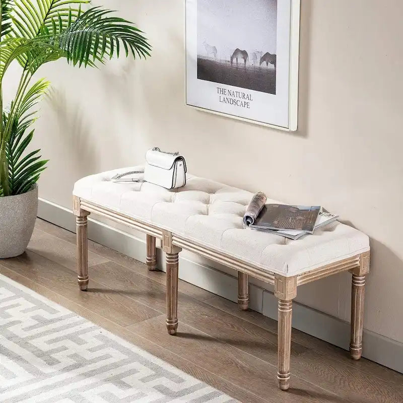 48  Extra-Long Rectangular Tufted Ottoman Bench Seat-Beige