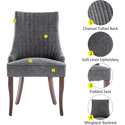 Wingback Upholstered Dining Chairs Set of 2, Fabric Side Dining Room Chairs, Living Room Chairs for Home Kitchen