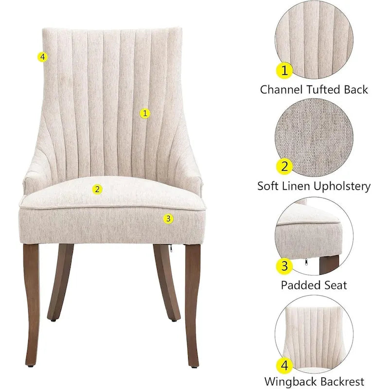 Wingback Upholstered Dining Chairs Set of 2, Fabric Side Dining Room Chairs, Living Room Chairs for Home Kitchen