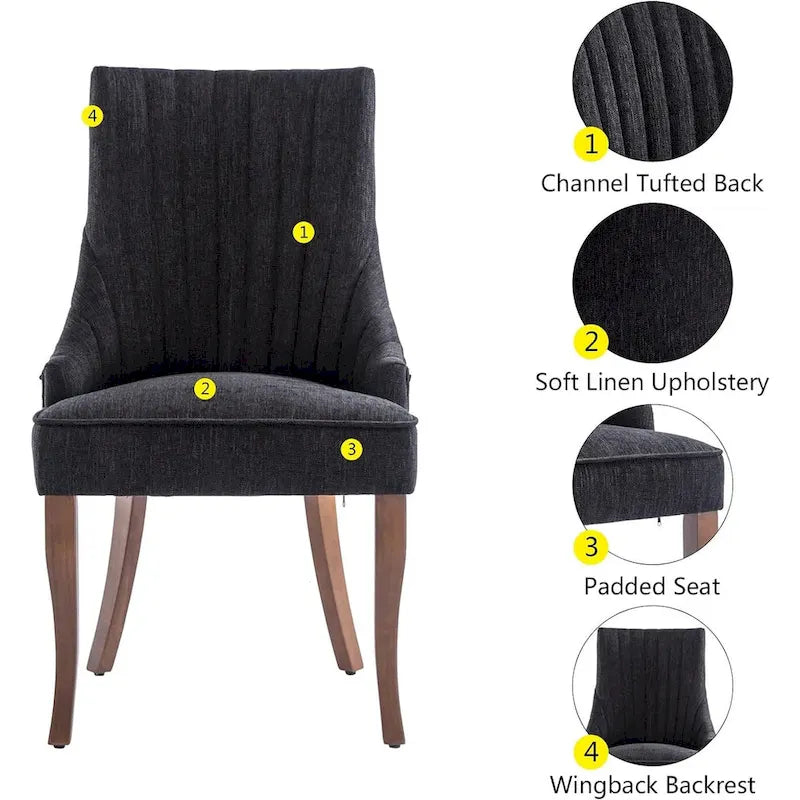Wingback Upholstered Dining Chairs Set of 2, Fabric Side Dining Room Chairs, Living Room Chairs for Home Kitchen