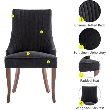 Wingback Upholstered Dining Chairs Set of 2, Fabric Side Dining Room Chairs, Living Room Chairs for Home Kitchen