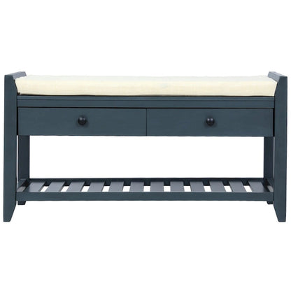 Shoe Rack with Cushioned Seat and Drawers, Multipurpose Storage Bench, Antique Navy - 39 L x 14 W x 19.8 H