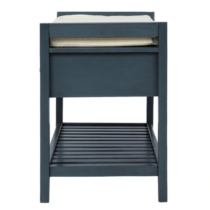 Shoe Rack with Cushioned Seat and Drawers, Multipurpose Storage Bench, Antique Navy - 39 L x 14 W x 19.8 H