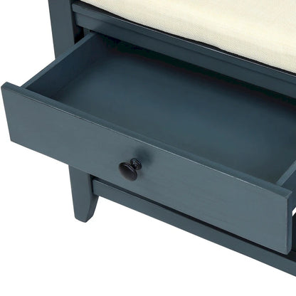 Shoe Rack with Cushioned Seat and Drawers, Multipurpose Storage Bench, Antique Navy - 39 L x 14 W x 19.8 H