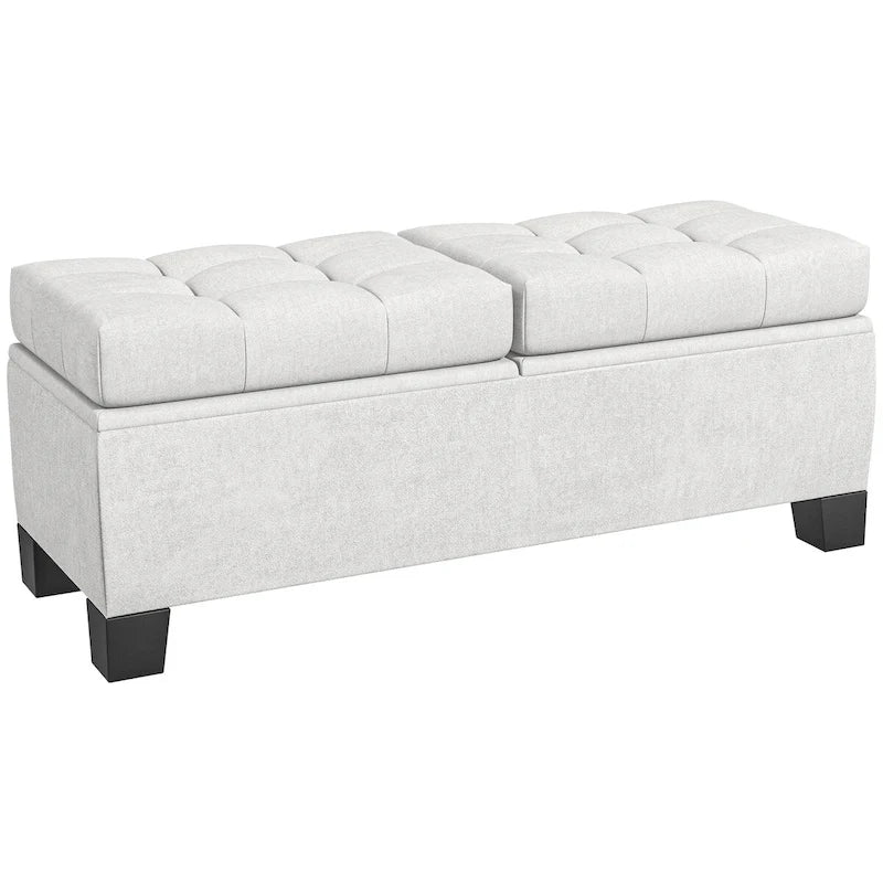 Storage Ottoman Bench, Upholstered End of Bed Bench with Steel Frame, Button Tufted Storage Bench with Safety Hinges