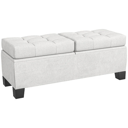 Storage Ottoman Bench, Upholstered End of Bed Bench with Steel Frame, Button Tufted Storage Bench with Safety Hinges