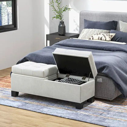 Storage Ottoman Bench, Upholstered End of Bed Bench with Steel Frame, Button Tufted Storage Bench with Safety Hinges